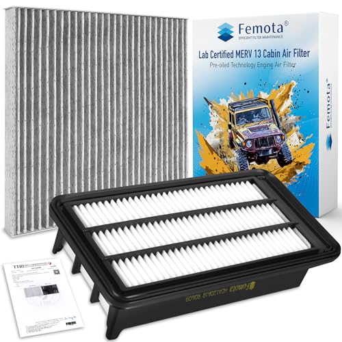 Femota Cabin & Engine Air Filter Kit, CF10134 & CA12061, Lab Certified MERV 13, Pre-oiled, 2pcs, Specific for Honda Passport (19-23), Pilot (16-22), Ridgeline (17-23), Acura MDX (16-20)