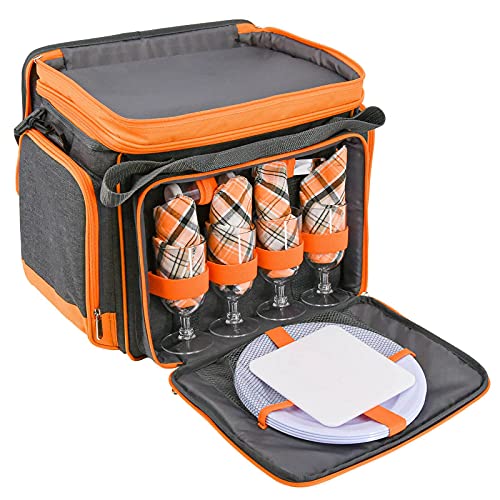 GEEZY Family Picnic Cool Bag Backpack Hamper Wine Cooler Coffee Bottle Holder Carrier (4 Person Insulated Shoulder Bag)