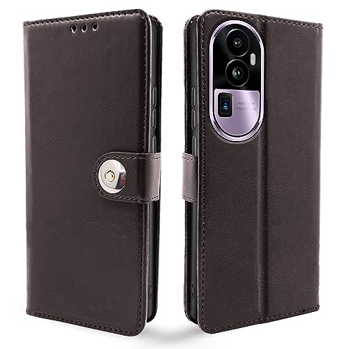 Image of Pikkme Oppo Reno 10 Pro Plus 5G Flip Cover Leather Finish | Inside TPU with Card Pockets | Wallet Stand and Shock Proof | Complete Protection Button Flip Case (Coffee)