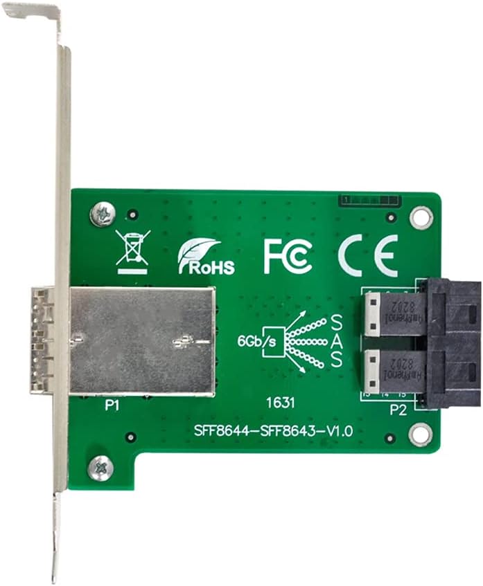 NFHK Dual Ports Mini SAS HD SFF-8644 to Internal SAS HD SFF-8643 PCBA Female Adapter with Low Profile Bracket