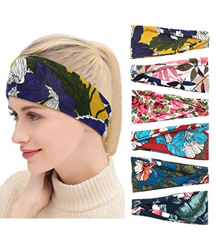 LOVINO Workout Headbands for Women Yoga Running Sports Headband Elastic Sweat Wicking Hair Bands Non Slip Sweatband 6 Pack Printed A