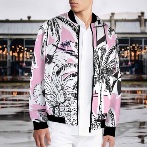 Mens Bomber Jacket Summer Beach Bomber Jacket with Tropical Tree Lightweight Windbreaker Full Zippered Casual Coat2