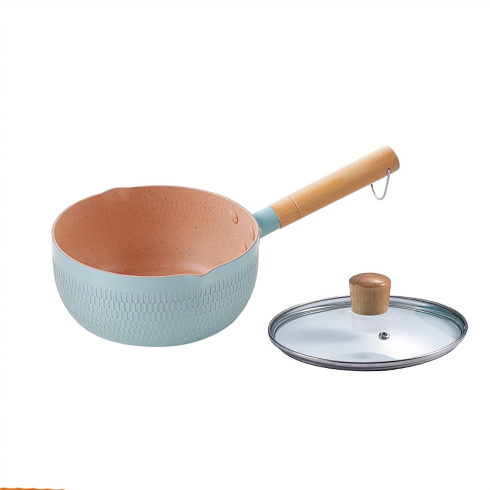 Nonstick Milk Pan，Small Soup Pot, Instant Noodle Pot， Suitable with Induction, Gas and Electric Hobs,Lid (Color : Blue, Size : 20cm)