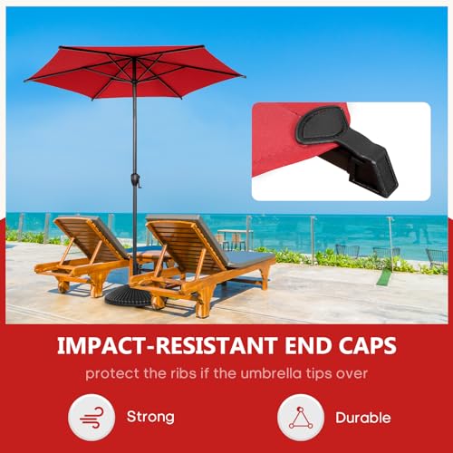 Image of Abba Patio 7.5FT Lyon Outdoor Patio Umbrella Outdoor Table Umbrella with Push Button Tilt and Crank Market Umbrella 6 Sturdy Ribs UV Protection Waterproof for Garden Deck Backyard Pool Dark Red