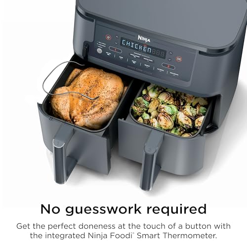 Ninja Foodi Air Fryer w/Smart Cook Thermometer | 6-in-1 Air Fry, Roast, Bake, Dehydrate & More | DualZone™ Match Cook & Smart Finish, 2 Independent Baskets | XL 10 Qt, Stainless Steel | Grey,DZ550GY by Ninja - Image 8