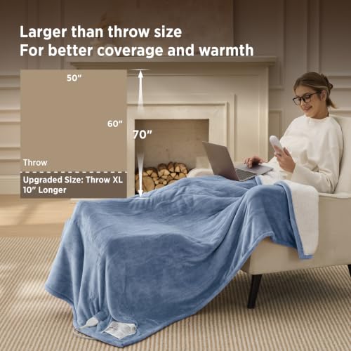 Image of Bedsure Heated Blanket Throw XL, Soft Electric Blanket with Preheat, Blue
