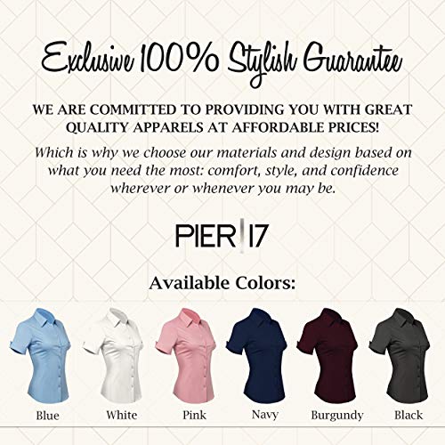 Button Down Shirts For Women, Fitted Short Sleeve Tailored Stretchy Material (Medium, Blue) #TOP5