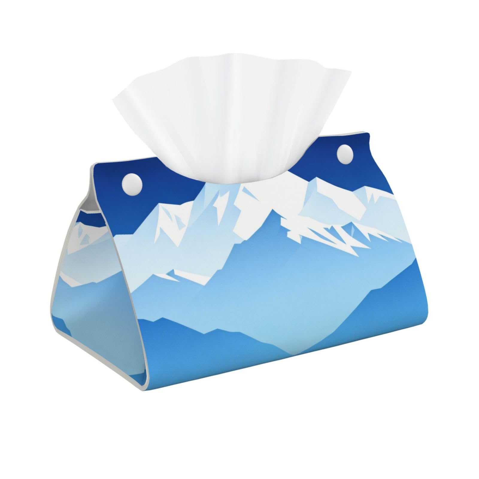 Mountain Layer Blue Long Leather Tissue Box Cover-Waterproof PU Leather Tissue Holder for Bathroom, Decorative Rectangular Tissue Case