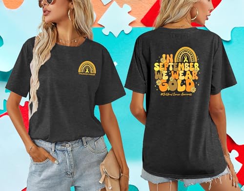 Childhood Cancer Awareness Shirts Women in September We Wear Gold T-Shirt Pediatric Cancer Short Sleeve Tops3