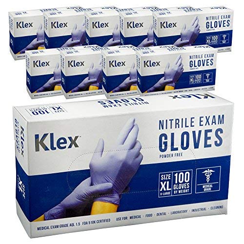 Klex Nitrile Exam Gloves - Medical Grade, Non-Powder, Non-Latex, Disposable, Food Safe, Lavender XL XLarge, 10 Boxes, 100 Gloves Per Box