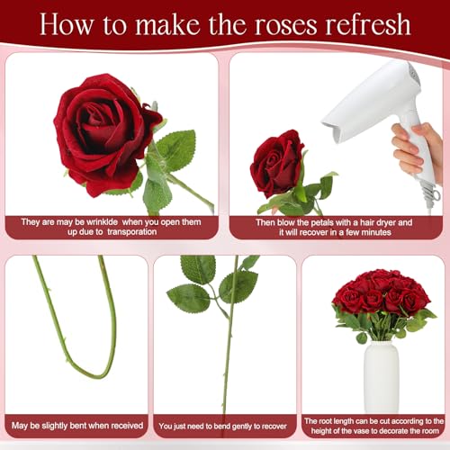 image for Jexine 50 Pcs Artificial Rose Flower Bulk Realistic Silk Fake Roses wi