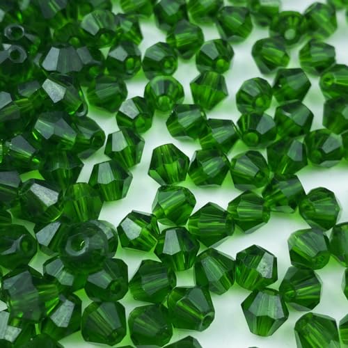 Xinhongo 200pcs Bicone Crystal Beads 6mm Crystal Glass Faceted Beads for Necklace Bracelet Earrings DIY Jewelry Crafts Making Supplies(Deep Green)