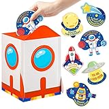 H1vojoxo 40PCS Valentine's Day Boxes for Kids and Mailbox for Classroom Exchange, Valentines Outer Space Cards for Boys Girls, Valentines Gift Cards for Party Favor (1 Mailbox and 39 Greeting Cards)