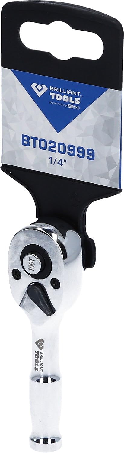 BRILLIANT TOOLS BT020999 Carraca reversible mini de 1/4" con mango metálico, 100 dientes [Powered by KS TOOLS]