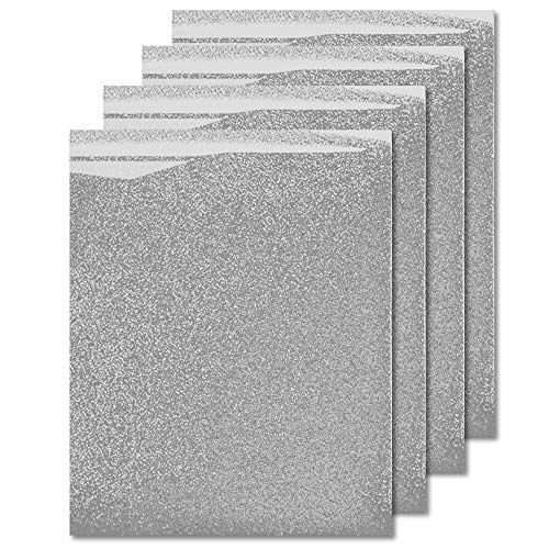 Mipremium Silver Glitter Heat Transfer Vinyl Htv, Glitter Iron On Vinyl (Pack Of 4 Sheets), For T Shirts Sports Clothing, Garments & Fabrics, Easy To Cut Press & Apply Silver Glitter Vinyl (Silver) #TOP14