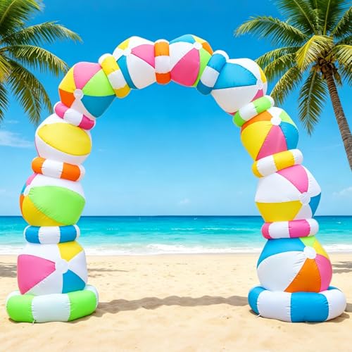 SummitGo 8 FT Inflatable Beach Ball Arch Summer Inflatable Outdoor Decorations Blow Up Beach Ball Archway with Built-in 8 LED Lights for Pool Beach Luau Party Yard Garden Photos Backdrop