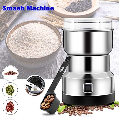 Multifunction Smash Machine, Portable Electric Cereals Grain Grinder,Mill Spice Herb Grinding Machine Tool,Household Small Grinder,for Nut Coffee Bean Spice Grinding Silver