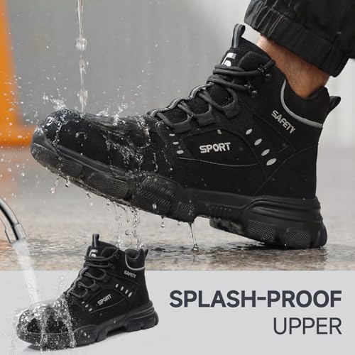 Image of Steel Toe Boots for Men Lightweight Work Boots for Men High Top Safety Boot with Kevlar Puncture-Resistant Midsole Comfortable Industrial Work Shoes Splash-Proof Botas De Trabajo para Hombre