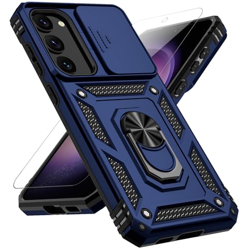 for Samsung Galaxy S23 Plus Case, with Slide Camera Cover Screen Protector 360° Rotable Ring Holder Kickstand Military Grade Protection 15ft Drop Tested Protective Phone Case for S23+ Plus (Navy Blue)