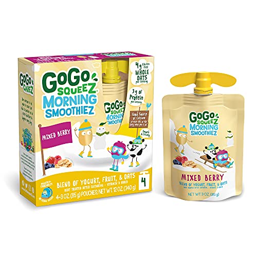 Gogo Squeez Morning Smoothiez, Mixed Berry, 3 Oz (Pack Of 4), Gluten Free Yogurt, Fruit And Oat Smoothie Snacks For Kids, No Preservatives, No Fridge Needed, Bpa Free Squeeze Pouches #TOP10