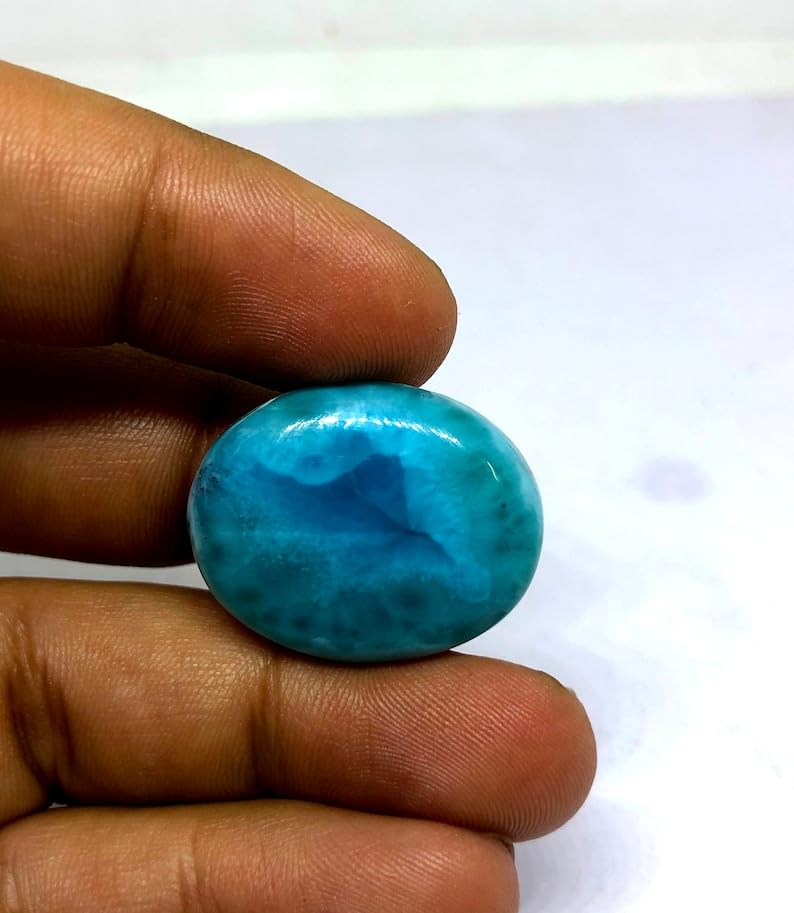 Larimar véritable cabochon ovale 26x21x6mm gemme pour collier - 4