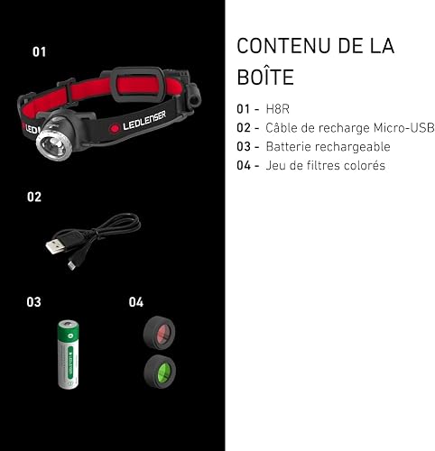 Ledlenser H8R Rechargeable Head Torch LED, 600 Lumens Super Bright Headlamp, with Red Rear Light, USB Charging, IP54, Focusable, Ideal Work Torch, Camping Equipment or Fishing Accessories - 6