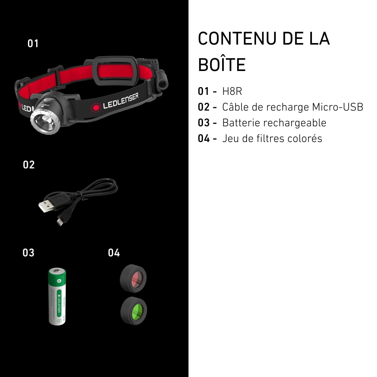 Ledlenser H8R |2017|Lampe frontale rechargeable LED, 600 lumens, 150 m, 120h d’autonomie, lumière arrière rouge, câble de Charge USB – Trail, chasse, DIY, travaux