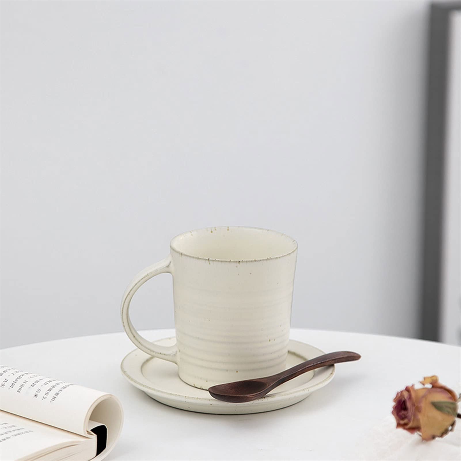 Taza de café Café, taza de té Tazas de espresso de porcelana con platillos a juego Taza de café de porcelana premium- 7.8 onzas, juego blanco de s (A)