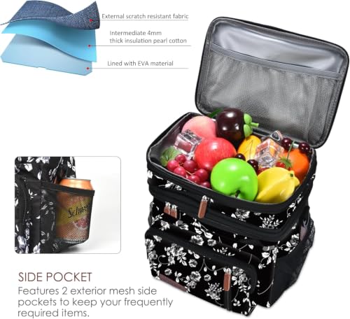 Image of MIYCOO Lunch Bag & Lunch Box for Women Men, Double Deck Leakproof Insulated Soft Large Adult Camping Cooler bag for Work, Beach, Picnic, Travel (White Flower, 15L)