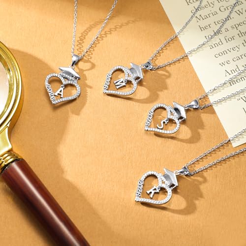 M MOOHAM 2026 Graduation Gift for Her, 14K White Gold Plated Graduation Cap Necklaces Initial A Graduation Necklaces Class of 2026 High School College Graduation Gifts - Image 6