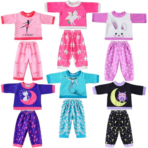 Fourluoo 6 Sets Baby Dolls Clothes 18 Inch Reborn Baby Doll Outfit Accessories Jumpsuits with Hats for Party Game Gifts (Cartoon Style)