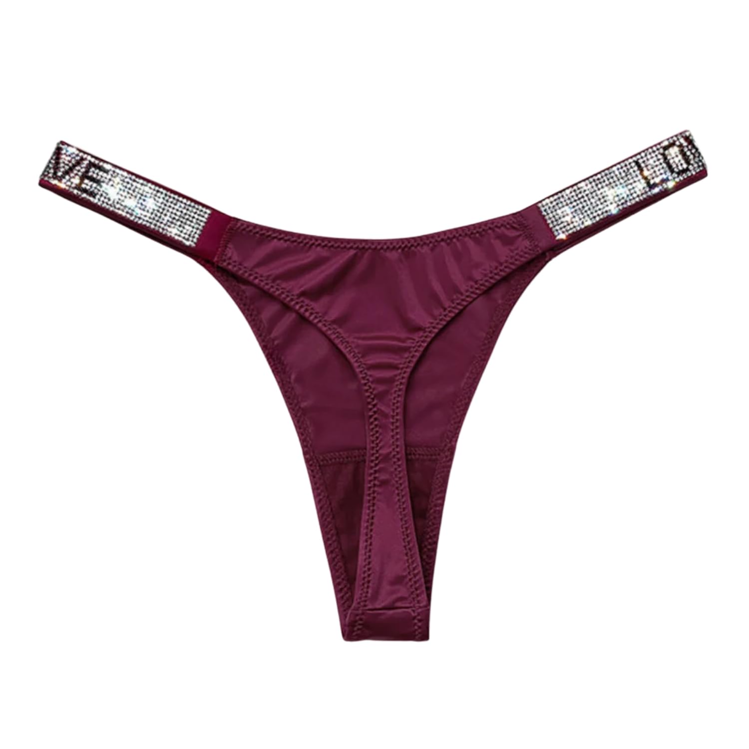 Imported Women's Lace Thong Panty with Luxury Rhinestone Strap, Stylish Bikini Ice Silk Underwear, Red, Breathable Hipster Bikini Brief for Bridal and Honeymoon & Daily Use