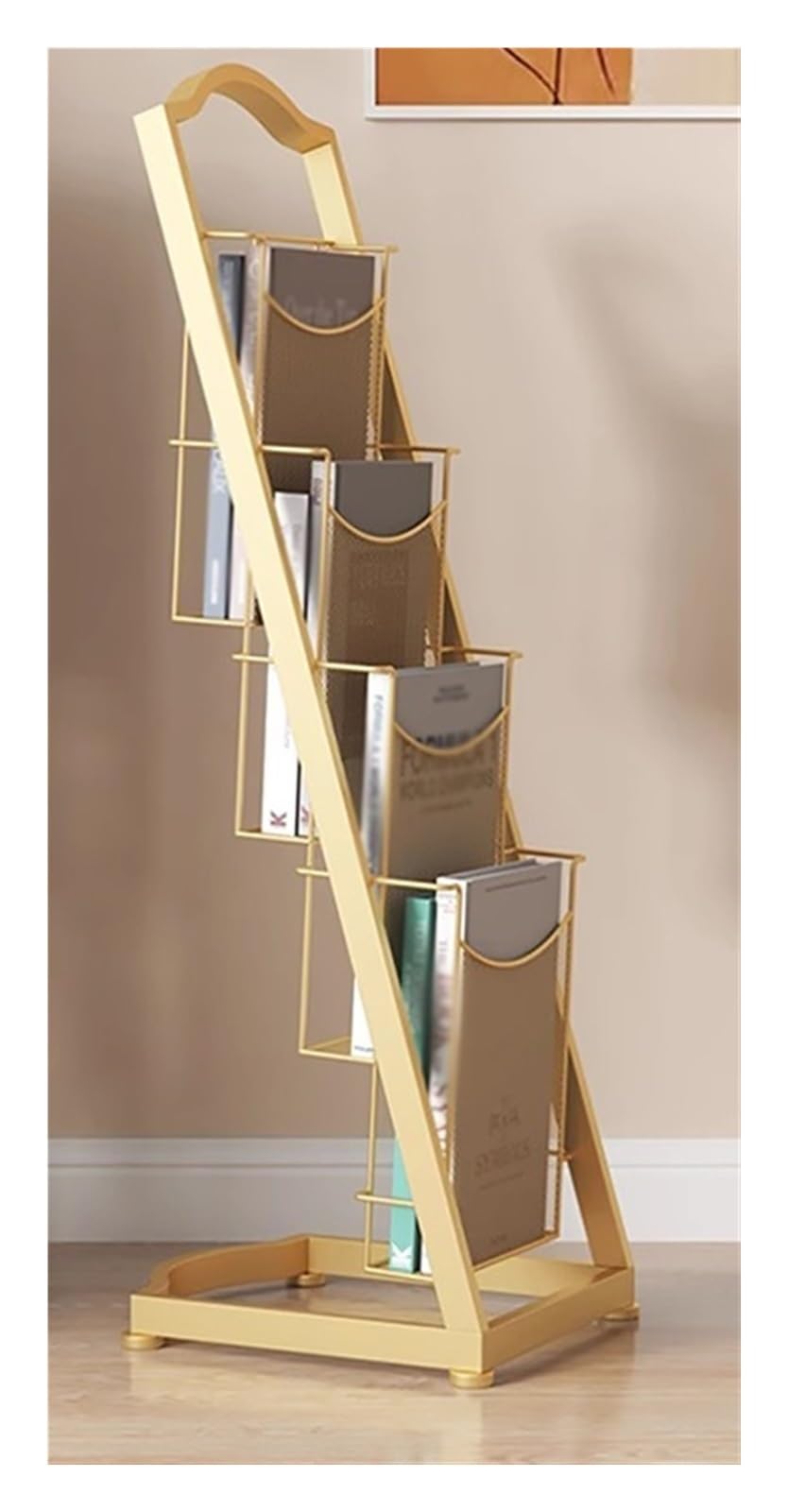 Jkjzsalj Gold Metal Modern Brochures Holder Magazine Rack Floor-Standing,Large Tall Literature Display Stand Shelf For Bathroom/Salon/Reception Room/Waiting Room,-33X33x98cm/13X13x38.5in