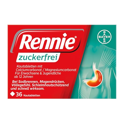 Rennie zuckerfrei | lindern Sodbrennen und säurebedingte Magenbeschwerden | für Schwangere und Diabetiker geeignet | 36 Kautabletten