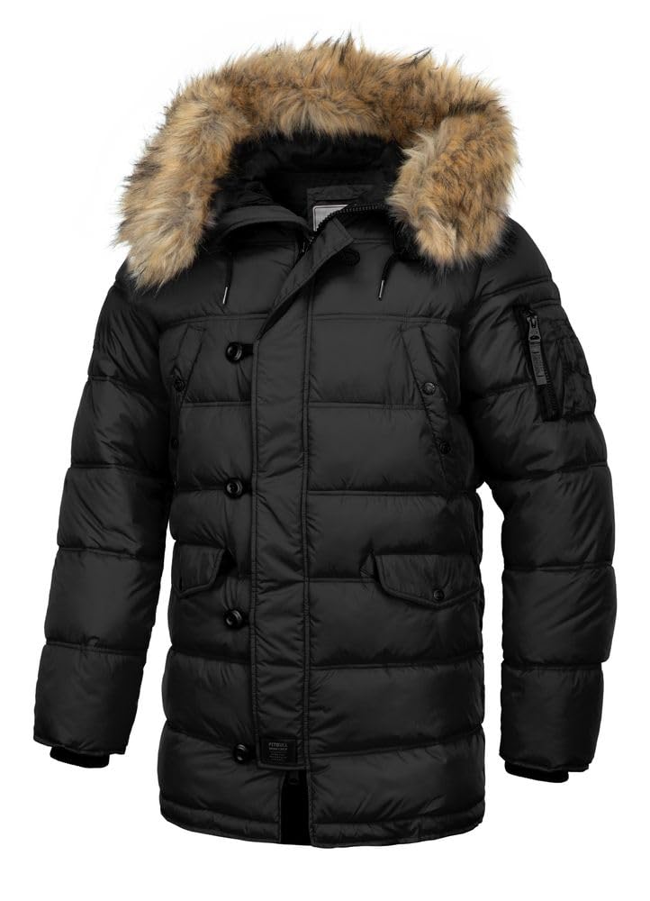 PITBULL - Winterjacke Herren mit Kapuze Kingston II, Jacke Herren mit Reißverschluss, Bequeme Seitliche Taschen, Wärmender Parka Perfekt für Winter