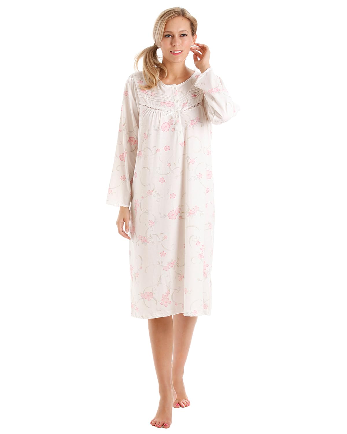 Slumber Hut Ladies 2 Pack Floral Jersey Poly Cotton Long Sleeve Nightie - Pink - 14-16