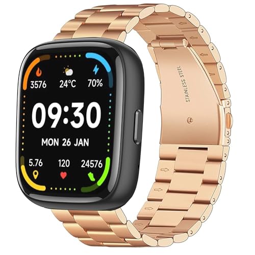 IDW17, IDW21, IDW23, IDW25, IDW26 Smart Watch Bands, Stainless Steel Metal Replacement Strap Bracelet Compatible with Faweio IDW26 1.83 Smart Watch, TOOBUR IDW17, IDW23, KEEPONFIT IDW21, WNH IDW25 Smart Watch (Rose Gold)