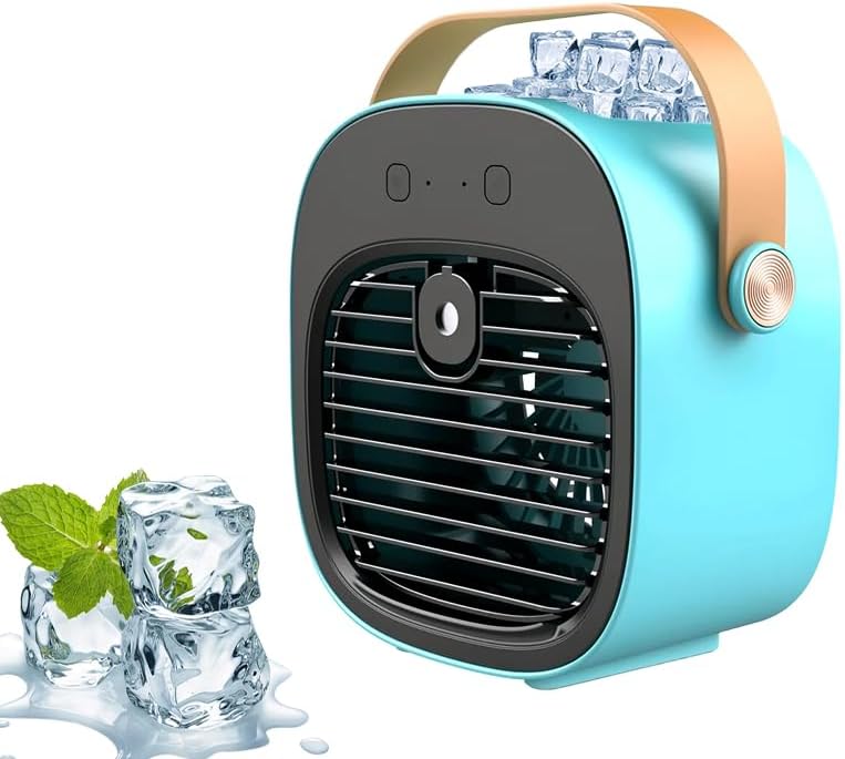 Portable Air Conditioners, 2026 Upgrade Rechargeable Mini Air Conditioner, 3 Speeds Portable AC Unit, Personal Air Cooler Cooling Fan with Cool Air Spray for Office, Outdoor, Car (Blue)