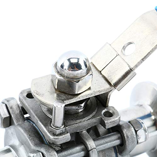 Homend Stainless Steel 304 1" Sanitary Ball Valve Fits 1.5" Tri-Clamp Clover, PTFE Lined, Two Way & Three Piece (1 Inch Tube OD Quick Clamp) - Thumbnail 2
