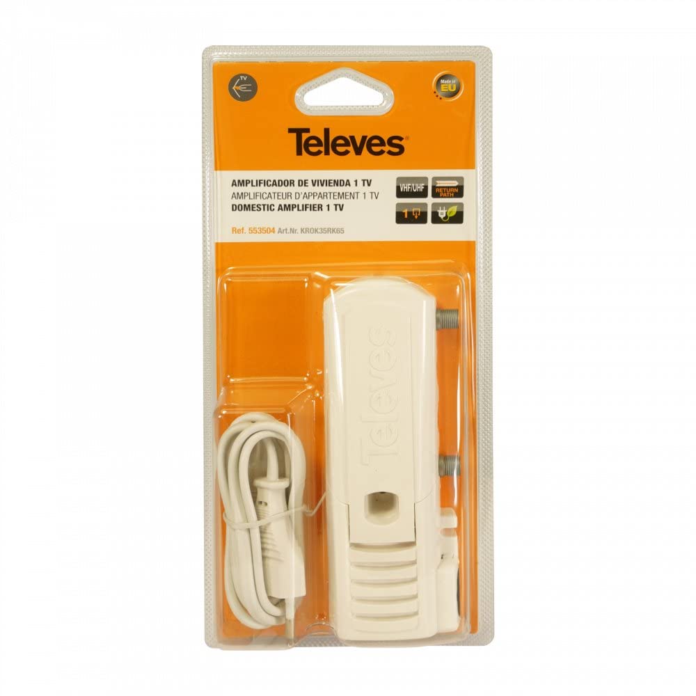 Amplificador de vivienda "F", ecualización y alta ganancia 1 salida: VHF/UHF + C. Retorno pasivo, DOCSIS 3.0 - TELEVES 553504