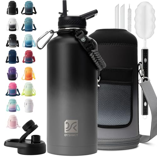 Insulated Water Bottle | Thickened Stainless Steel for Gym and Hiking with Straw, Carrier Bag, Handle Strap | BPA-Free 87 oz