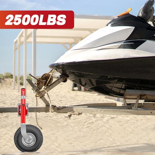 Image of Beach Boat Trailer Jack 2500 lbs Capacity with 13.3 inch Wheels-Heavy Duty for 10.2 inch Lift-RV Boat Trailer Bolt-On Swivel Tongue Jack(Red)