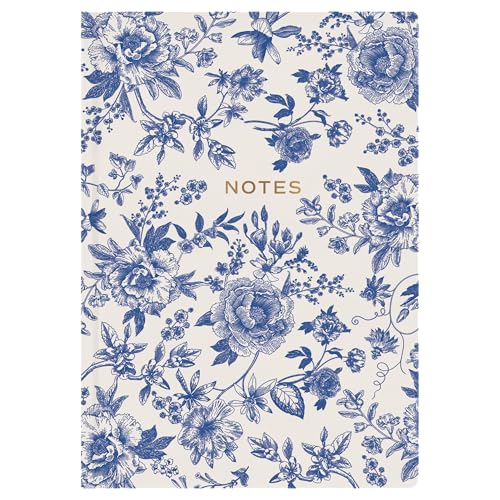 Sweet Water Decor Notes Journal, Cute Lined Composition Notebook for Women, 100 Ruled Pages for Writing, Blue Delft Matte Laminate Hardcover Diary with Gold Foil Details