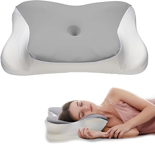 Almohada cervical para cuello y hombro, almohadas ergonómicas de espuma viscoelástica para dormir con almohadas lavables - gris