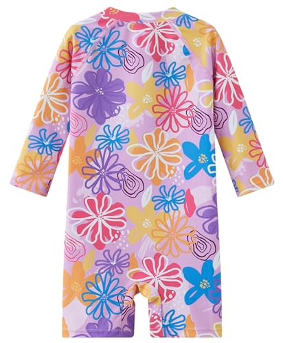 Image of UMELOK Baby Girl One Piece Swimsuit Infant Rash Guard Bathing Suit | UPF 50+ Sun Protection Swimwear,Full Zip,Long Sleeves,Soft And Comfortable Fabric,Swimming Pool,Beach