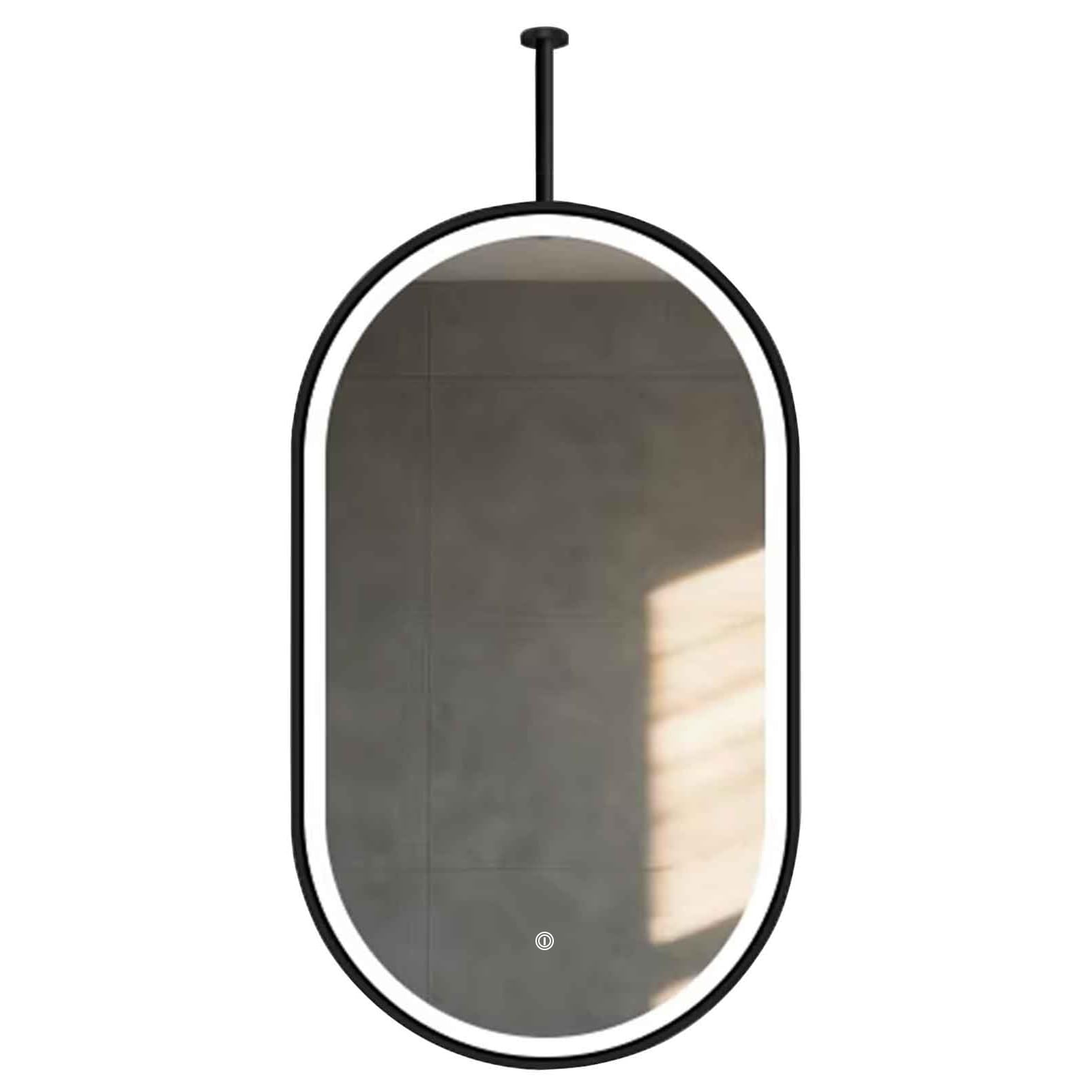 FGXHHS Modern Hanging with LED Lights, Black Oval Ceiling Rod Decor Wall Mirror, Vanity Makeup Illuminated Mirrors(50cmx60cm)