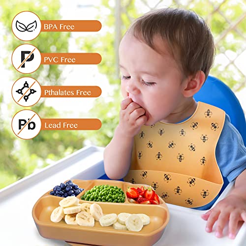 Startotz Baby Feeding Set | Suction Plates For Baby, Plate And Utensils Set For Baby, Baby Led Weaning Supplies, Baby Plates With Suction, Silicone Bib, Silicone Plates For Baby, Mustard (Ybfs1) #TOP1