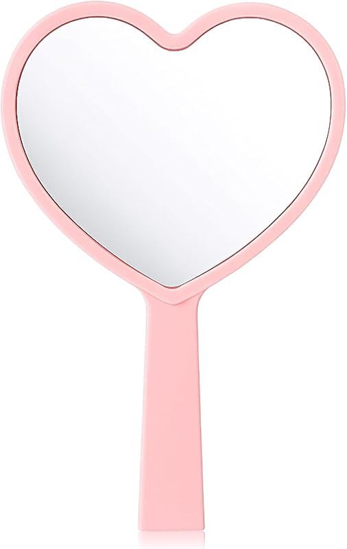Espelho de mão Bremorou em formato de coração, rosa, com cabo, 15,5 x 10,1 cm