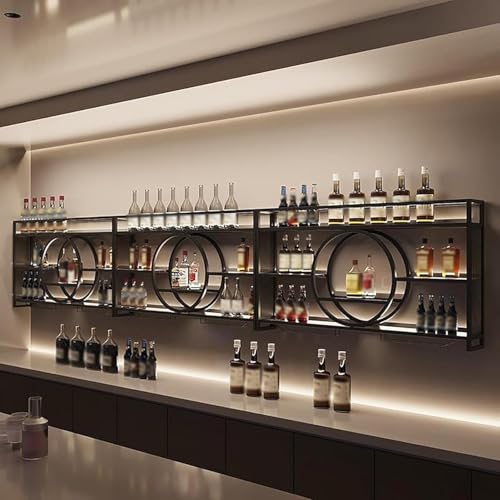 Wine bar da parete con ripiani galleggianti – Scaffale multifunzionale in ferro per champagne da cucina sala da pranzo o armadio espositore – ideale per gli appassionati di vino e decorazione della