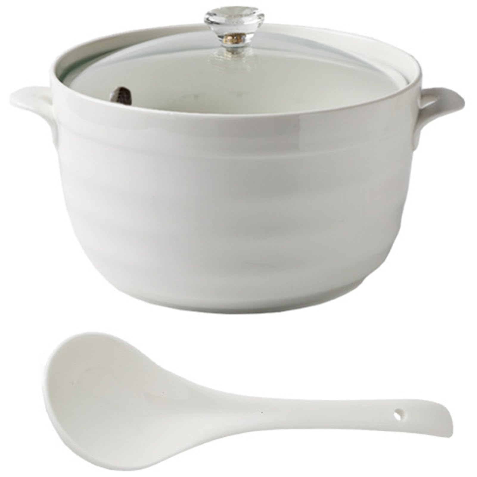 VHJdtE Ceramic stew pots, Small Copper Saucepans White Soup Tureen Porcelain Serving with Lid(Glass Cover,2.2L/2Quarts)